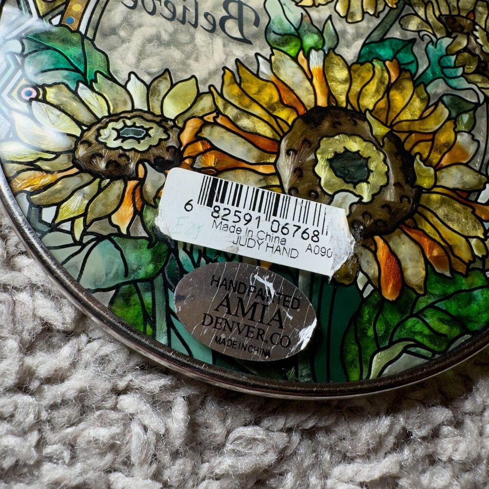 Stained Glass Believe Sun Flowers Round Sun Catcher Hanging Art 4.5" Colorful - Picture 3 of 5